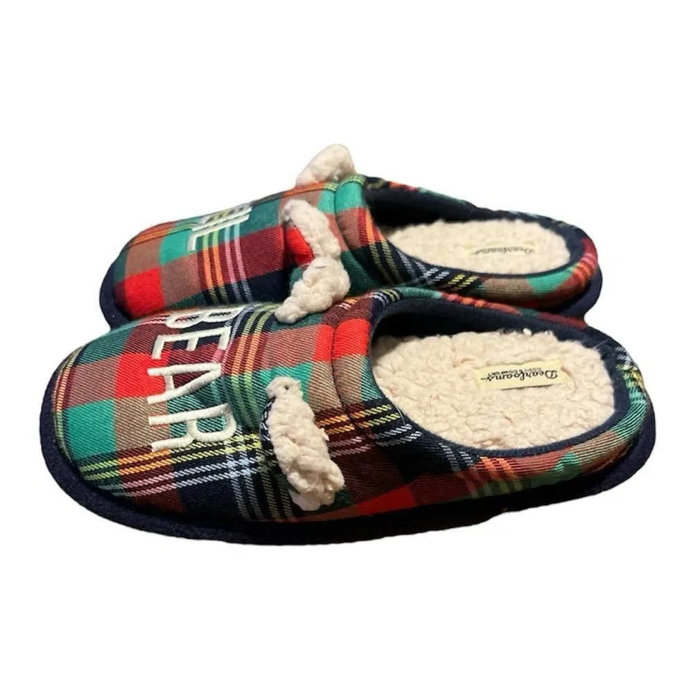 Dearfoams Lil Bear Plaid Christmas Slippers